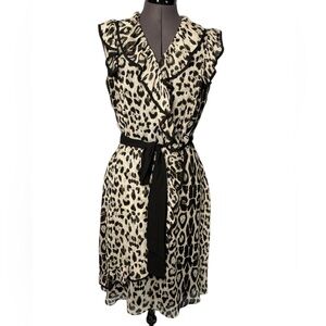 J.B.S. Black and Cream Faux Wrap Dress